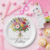 Elegant Colorful Garden Flowers Bouquet Birthday Pappteller (Party)