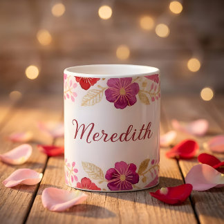 Elegant Colorful Hot Pink Floral Garland Border  Kaffeetasse