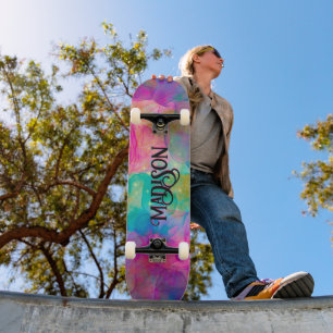 Elegant colorful marble art monogram skateboard