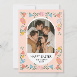 Elegant Colorful Oval Floral Easter Family Photo Feiertagskarte
