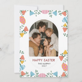 Elegant Colorful Oval Floral Easter Family Photo Feiertagskarte