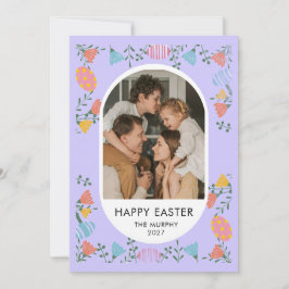 Elegant Colorful Oval Floral Easter Family Photo Feiertagskarte