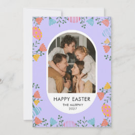 Elegant Colorful Oval Floral Easter Family Photo Feiertagskarte