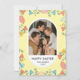 Elegant Colorful Oval Floral Easter Family Photo Feiertagskarte