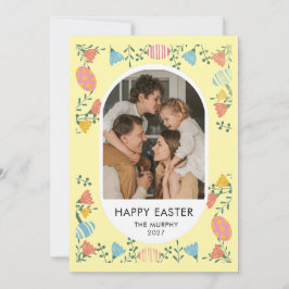 Elegant Colorful Oval Floral Easter Family Photo Feiertagskarte