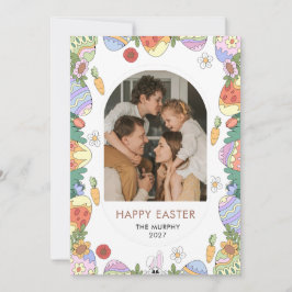 Elegant Colorful Oval Floral Easter Family Photo Feiertagskarte