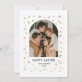 Elegant Colorful Oval Floral Easter Family Photo Feiertagskarte