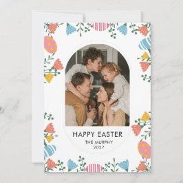 Elegant Colorful Oval Floral Easter Family Photo Feiertagskarte