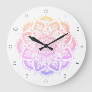 Elegant Colorful Pastel Mandala Flower Große Wanduhr