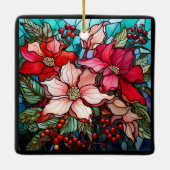 Elegant Colorful Red Christmas Poinsettias Keramikornament (Rückseite)
