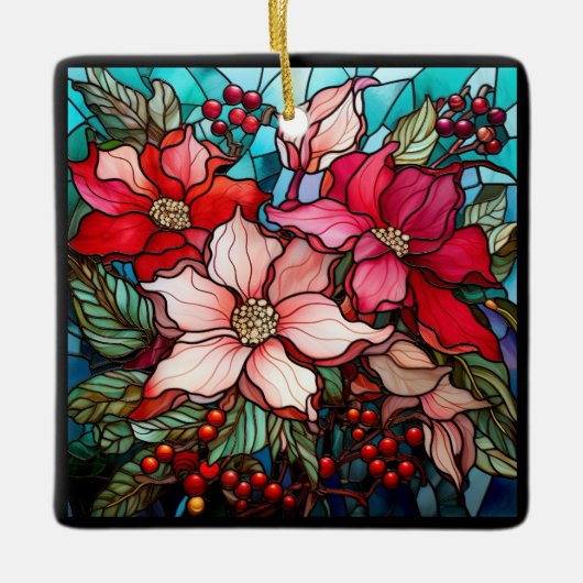 Elegant Colorful Red Christmas Poinsettias Keramikornament (Vorderseite)