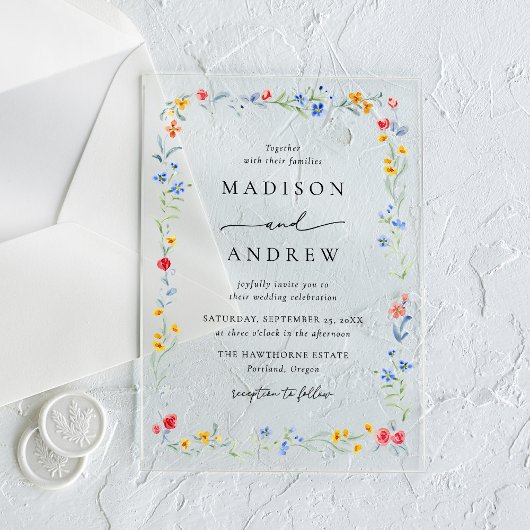Elegant Colorful Wildflower Meadow Wedding Acryleinladungen