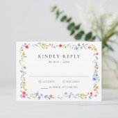 Elegant Colorful Wildflower Meadow Wedding RSVP Karte (Stehend Vorderseite)