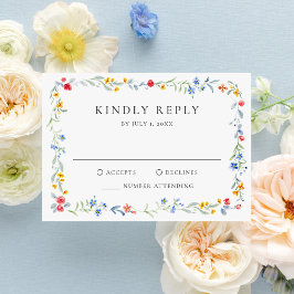 Elegant Colorful Wildflower Meadow Wedding RSVP Karte