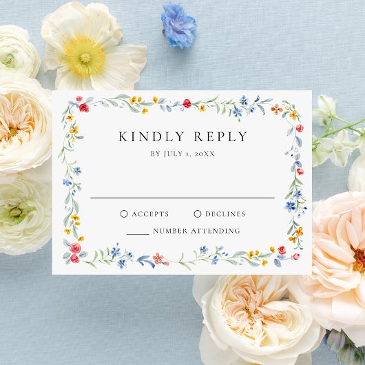 Elegant Colorful Wildflower Meadow Wedding RSVP Karte