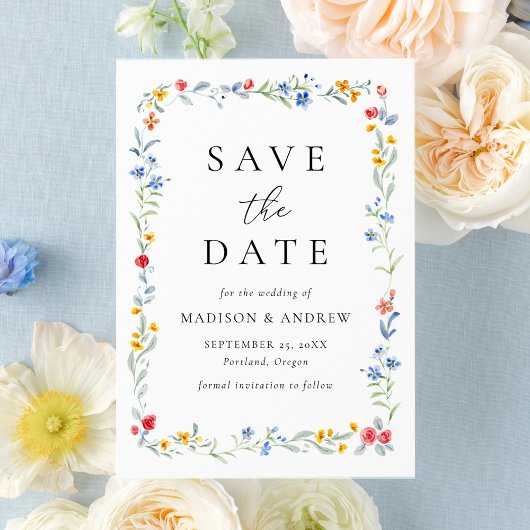 Elegant Colorful Wildflower Meadow Wedding Save The Date