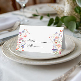 Elegant Colorful Wildflower Name Place Card Platzkarte