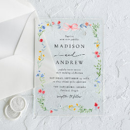 Elegant Colorful Wildflower Pink Bow Wedding Acryleinladungen