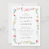 Elegant Colorful Wildflower Pink Bow Wedding Einladung (Vorderseite)