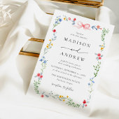 Elegant Colorful Wildflower Pink Bow Wedding Einladung