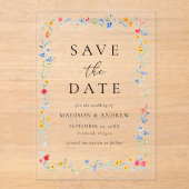 Elegant Colorful Wildflower Wedding Save the Date Acryleinladungen (Vorderseite)