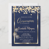 Elegant Confetti Balloons Navy Blue Quinceañera Einladung (Vorderseite)