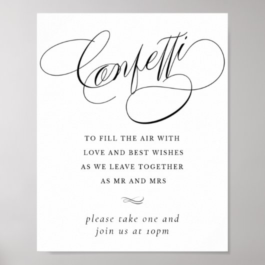 Elegant Confetti Black Calligraphy | Gefälligkeits Poster (Vorne)