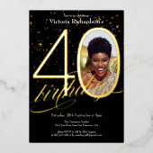 Elegant Confetti Black Gold Foto 40. Geburtstag Folieneinladung (Vorderseite)