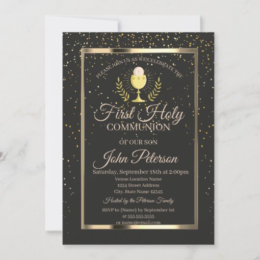 Elegant Confetti, Chalice Erste Heilige Kommune Einladung (Vorderseite)