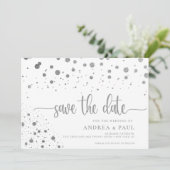 Elegant Confetti Foto Wedding Save the Date (Stehend Vorderseite)