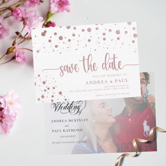 Elegant Confetti Foto Wedding Save the Date