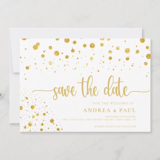 Elegant Confetti Foto Wedding Save the Date (Vorderseite)