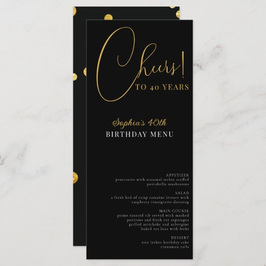 Elegant Confetti Geburtstagsmenü Menükarte (Vorne/Hinten)