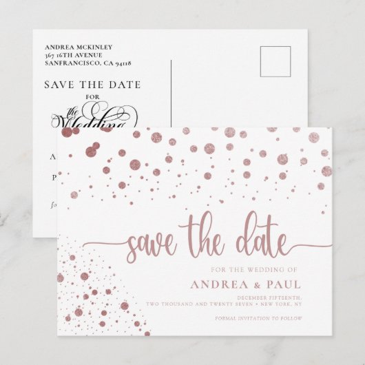 Elegant Confetti Wedding speichern das Datum Postkarte (Vorne/Hinten)