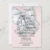 Elegant Confetti White Bow Pink Sweet 16 Einladung (Vorderseite)