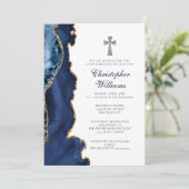 Elegant Confirmation Navy Blue Gold Agate Einladung (Stehend Vorderseite)