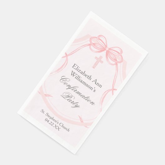 Elegant Confirmation Party Pink Bow Ribbon Custom Serviette (Ecke)