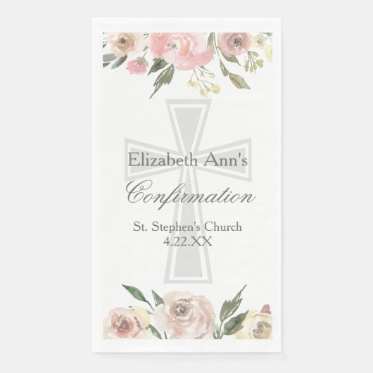 Elegant Confirmation Party Pink Floral Custom Serviette (Vorderseite)