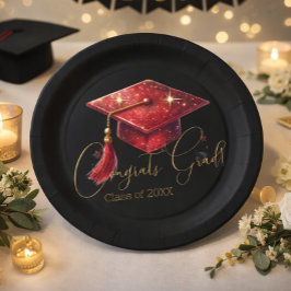 Elegant Congrats Grad Artwork in Red, Gold & Black Pappteller