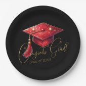Elegant Congrats Grad Artwork in Red, Gold & Black Pappteller (Vorderseite)
