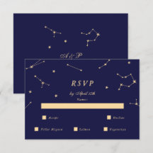Elegant Constellation Blue And Gold Wedding RSVP
