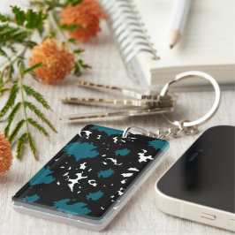 Elegant Contrast – Teal & Black Abstract Keychain Schlüsselanhänger