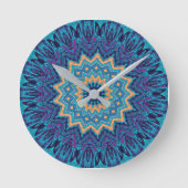 elegant cool blue mandala carpet pattern runde wanduhr (Vorderseite)