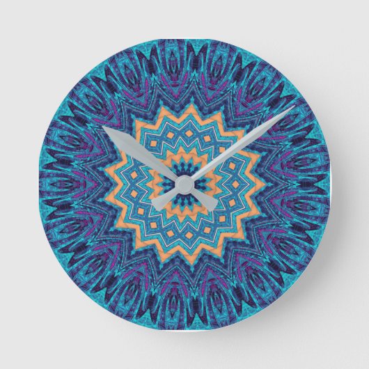 elegant cool blue mandala carpet pattern runde wanduhr (Vorderseite)