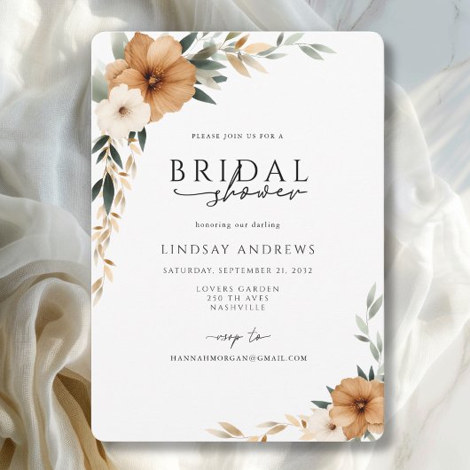 Elegant Copper & Earthy Botanical Bridal Shower Einladung