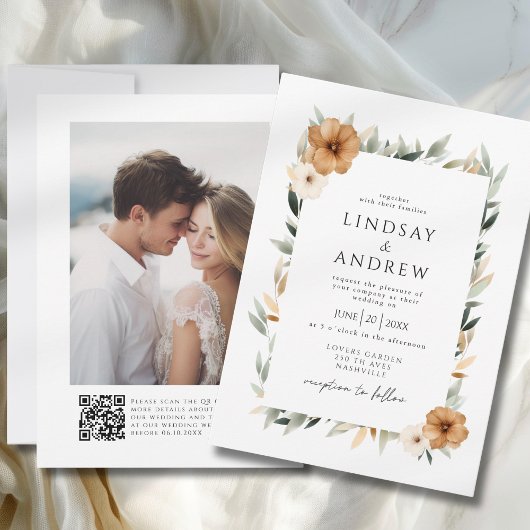 Elegant Copper & Earthy Botanical Photo Wedding Einladung