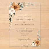 Elegant Copper & Earthy Botanical Wedding Acryleinladungen (Vorderseite)