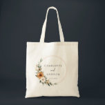 Elegant Copper & Earthy Botanical Wedding  Tragetasche<br><div class="desc">Elegant Copper & Earthy Botanical Wedding Tote Bag with your names & date. Immerse yourselves in natural elegance with our Copper & Earthy Botanical Wedding napkins with your names & date. This sophisticated design captures the warmth and charm of a Boho-inspired wedding, featuring stunning copper and burnt orange florals beautifully...</div>