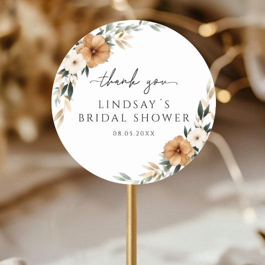 Elegant Copper & Earthy White Bridal Shower Runder Aufkleber