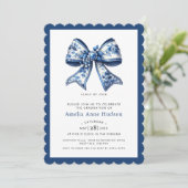 Elegant Coquette Blue Floral Bow Graduation Party Einladung (Stehend Vorderseite)